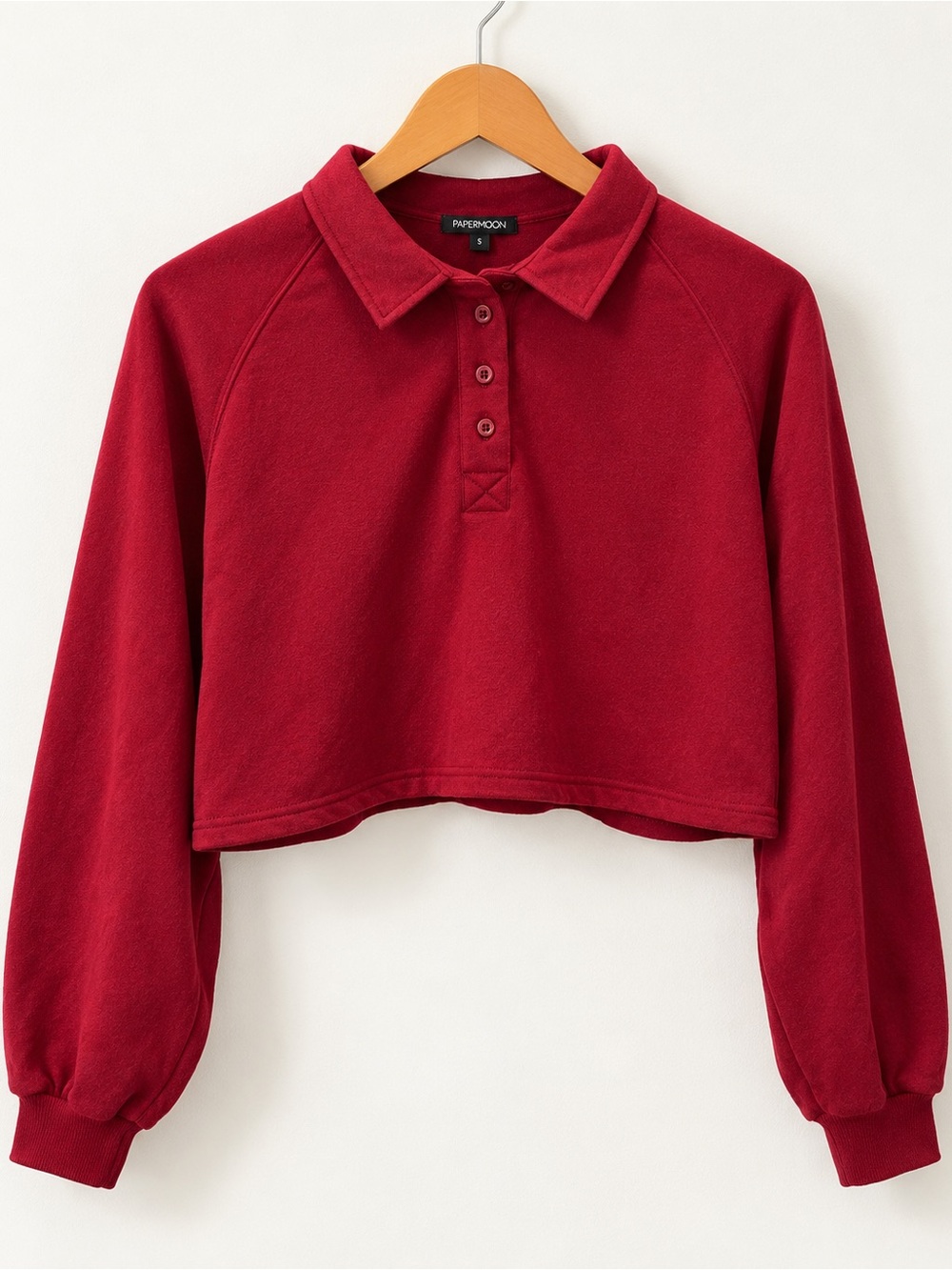 Papermoon Burgundy Cropped Polo Sweatshirt